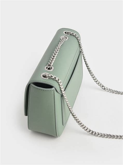 Sage Green Chain Strap Shoulder Bag - CHARLES & KEITH IN