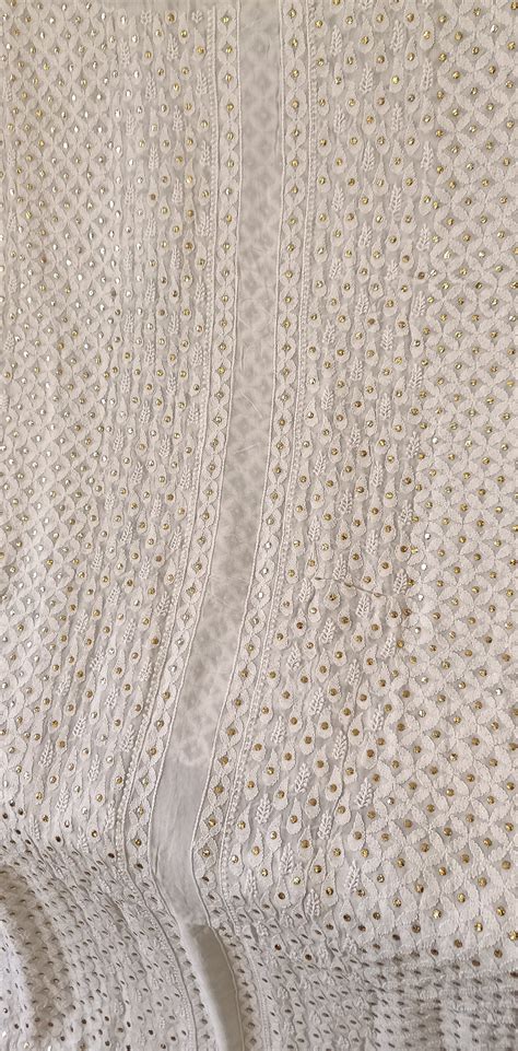 White Half Pure Georgette allover Chikankari and Mukaish Men's Sherwan