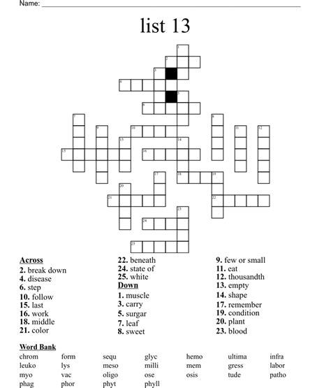 list 13 Crossword - WordMint