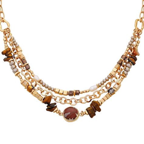 Berry Jewelry Gold Tone Semi-Precious Layered Necklace