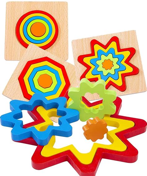 Bennort Wooden Puzzles Colourful Shape Puzzles For Kids 3 Pcs Puzzles ...
