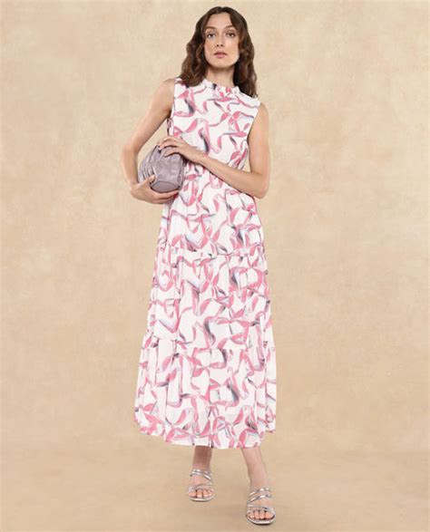 Rareism Women's Garp White Cotton Sweetheart Neck Abstract Print Sleev