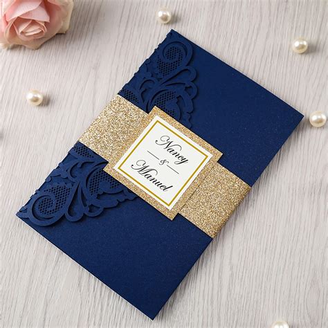 DORIS HOME 4.7x7 Inch 50PCS BLANK Navy Blue Laser Cut Wedding ...