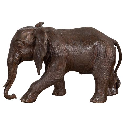 Walking Baby Elephant Lost Wax Cast Bronze Tabletop Sculpture with Dark ...