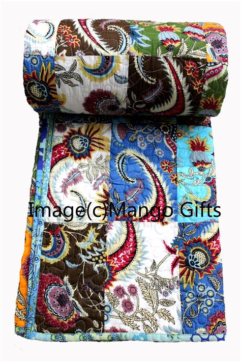 Buy Mango Gifts Pure Cotton Reversible Quilt Comforter, Floral Pattern ...