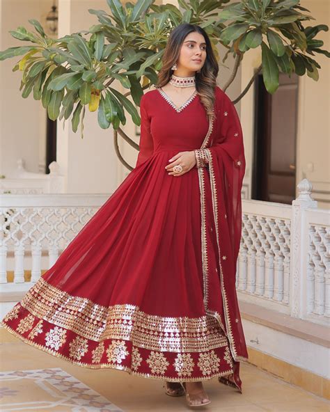 Exclusive Maroon Color Attractive Sequence Embroidery work Gown – TANHAI
