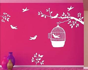 Wall Guru PVC Vinyl Tree and Leaves with Birds on Branch and Cages Wall ...