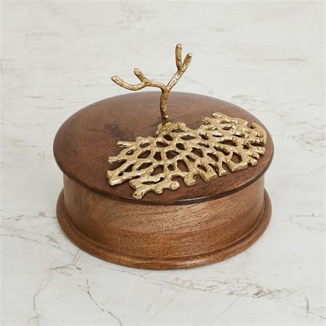 Buy Splendid Textured Brown Wooden Decorative Box with Lid - 20 x 17 cm ...