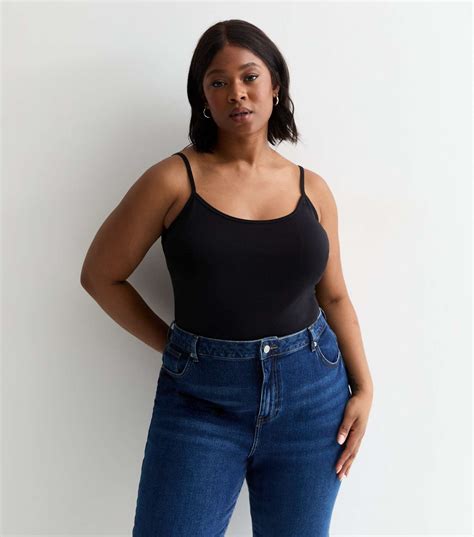 Curves Black Scoop Neck Vest | New Look