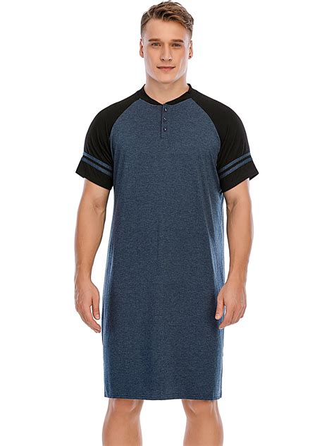 LELINTA Big & Tall Mens Robes Sleep Shirts Short Sleeve Nightshirts ...