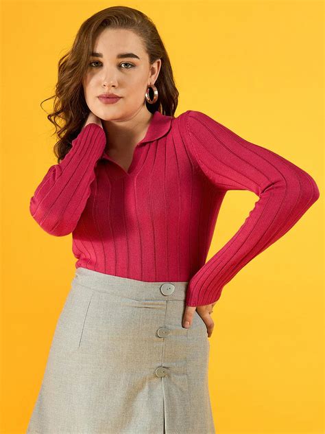Fuchsia Ribbed Slim Fit Sweater Chic Winter Knitwear – 98degreenorth