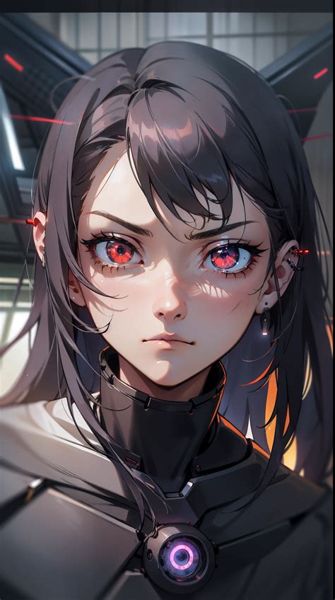 A woman with long hair and red eyes in a black outfit - SeaArt AI