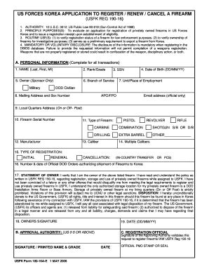 USFK Form 190-16A-E Application To Register Renew Cancel A ...