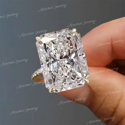16 CT Radiant Cut Engagement Ring Large Solitaire Radiant Moissanite ...
