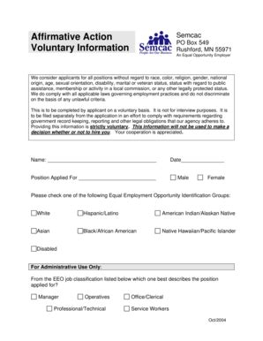 Fillable Online Semcac Affirmative Action PDF Fax Email Print - pdfFiller
