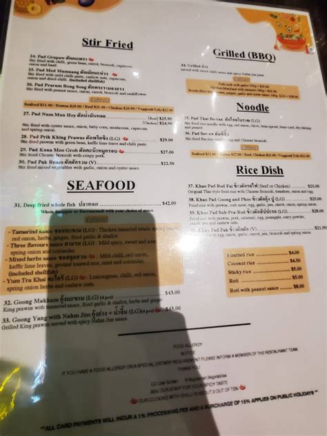 Menu at Thonglor Thai Restaurant, Maribyrnong