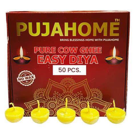 Ghee Diya & Wicks: Pure Cow Ghee or Vegan Easy Diya - Pujahome