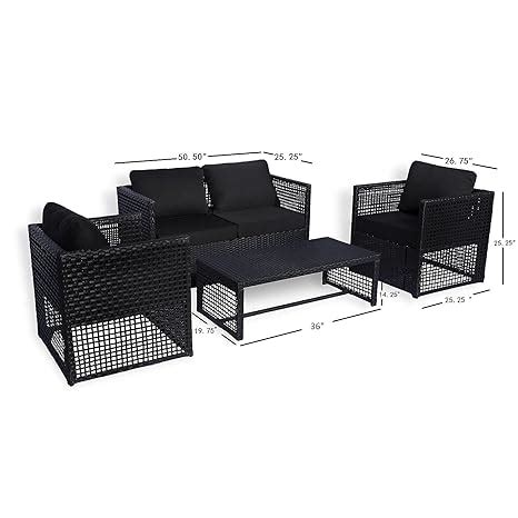 Buy Black PE Wicker Furniture Conversation Sets with Washable Cushions ...