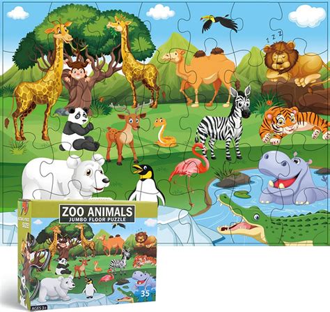 Amazon.com: Jumbo Floor Puzzle for Kids, Jungle Animals, Large Jigsaw ...