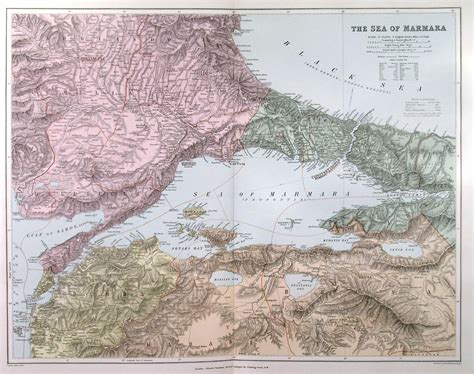 THE SEA OF MARMARA . Highly detailed map of the Sea of Marmara and area around including ...
