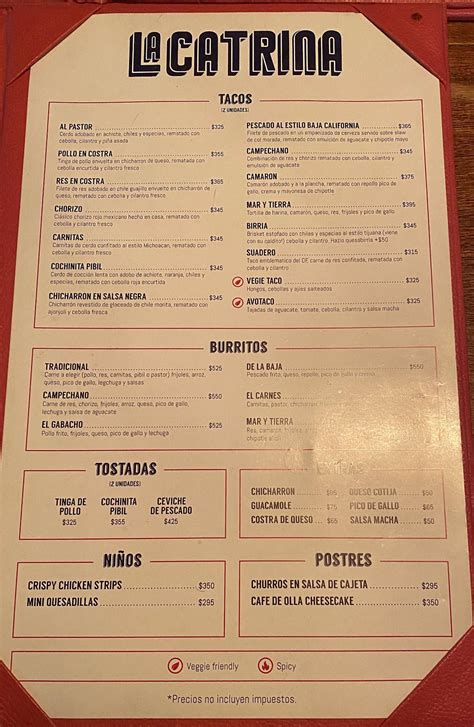 Menu at La Catrina restaurant, Santo Domingo, C. Max Henriquez Ureña