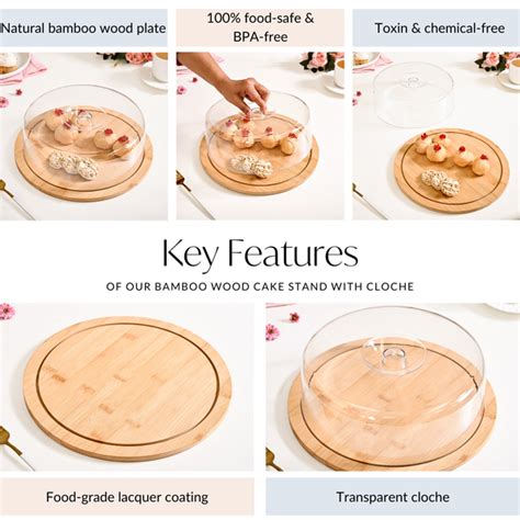 Bamboo Wood Cake Stand With Cloche Online - Premium Cake Stand | Nestasia