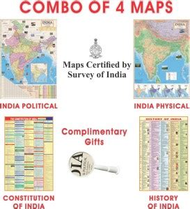 (COMBO OF 4 MAPS/CHARTS AND Magnifying Glass) INDIAN Constitution ...