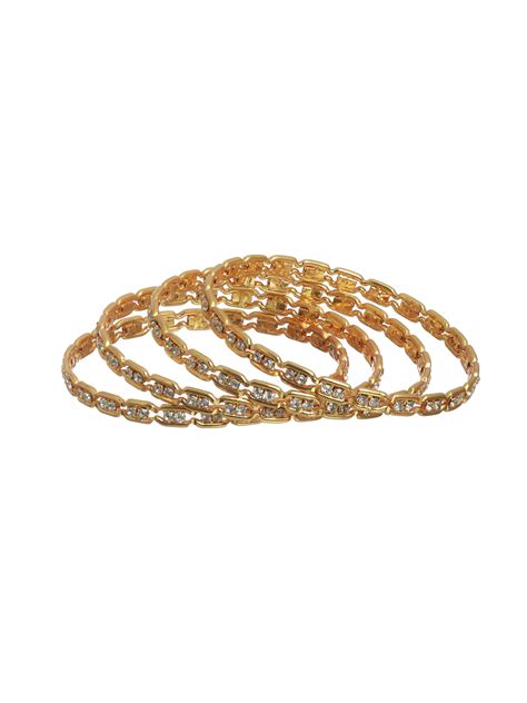 Priyaasi Elegant Solitaire Gold Plated Bangle Set of 4