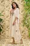 Buy Off White Modal, Cotton Tassels V-neck Thread And Pearl Work Kaftan ...