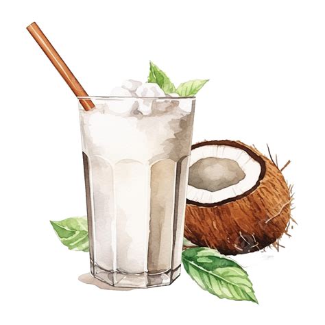 Coconut Drink Watercolor Illustration Clip Art, Watercolor, Coconut ...