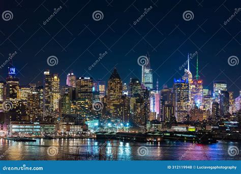 NYC Cityscape Nightscape Night Lights of New York City Editorial Stock ...