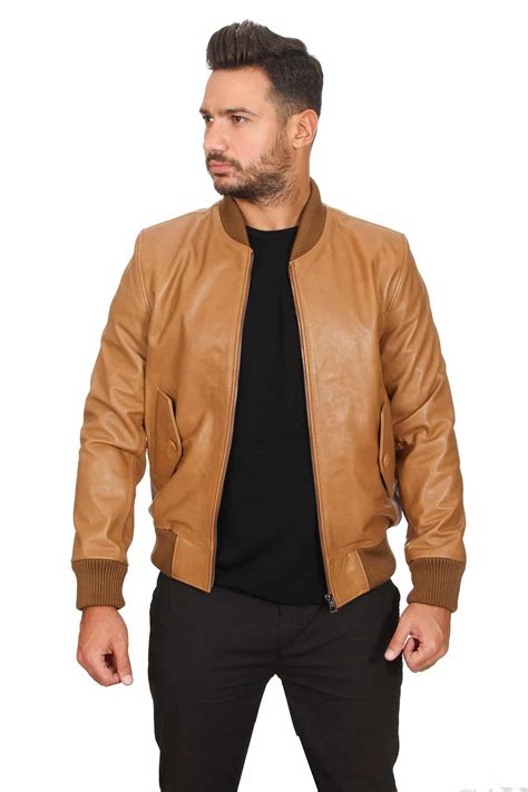Smith Men's 100 % Real Tan Leather Classic Jacket
