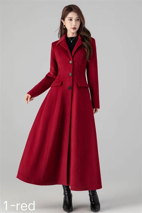 Red Long Winter Coat, Trench Coat, Maxi Wool Coat, Swing Wool Coat ...