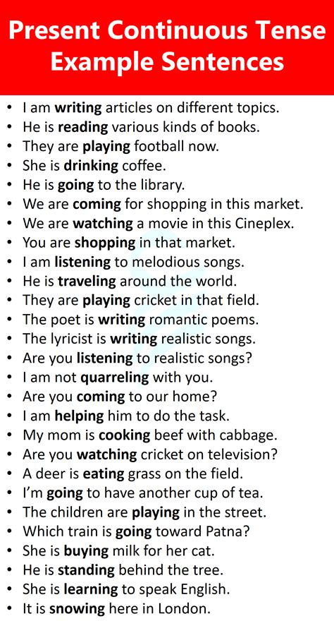 70+ Example Sentences Of Present Continuous Tense in English | Learn ...