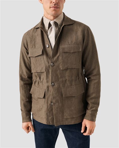 Dark Green Heavy Linen Drawstring Overshirt - Eton