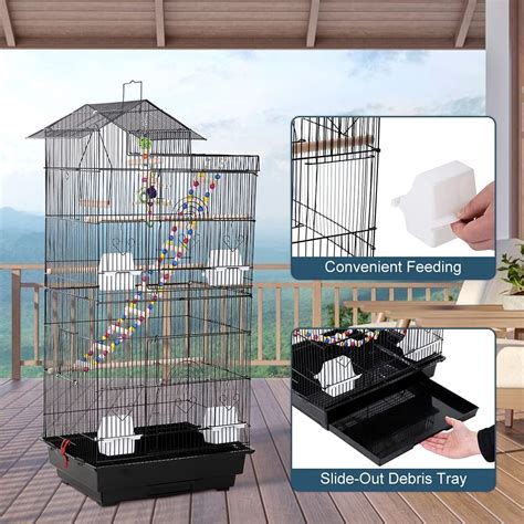Dkeli 39H Parrot Cage Metal Large Roof Top Bird Cage India | Ubuy
