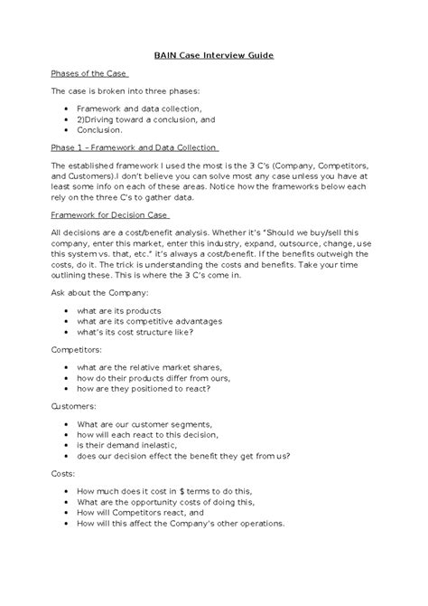 BAIN Case Interview Guide - BAIN Case Interview Guide Phases of the ...