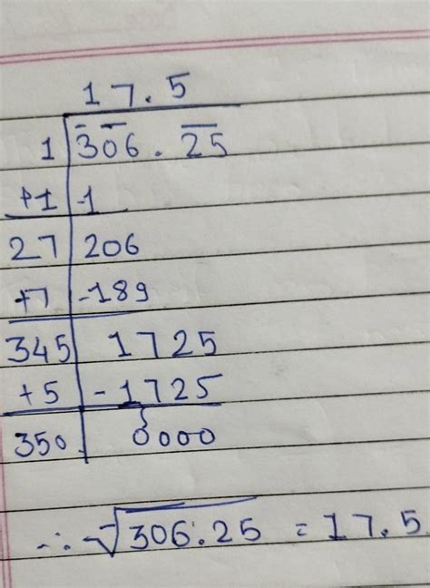 Square root of 306.25 by division method - Brainly.in