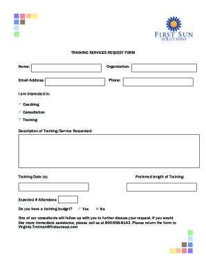 Fillable Online Training Services Request Form - First Sun EAP Fax ...
