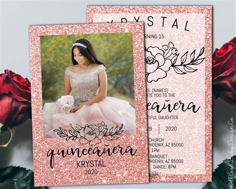 Rose Gold Glitter Quinceanera Invitation Quinceañera Mis | Etsy | Pink invitations, Quinceanera ...