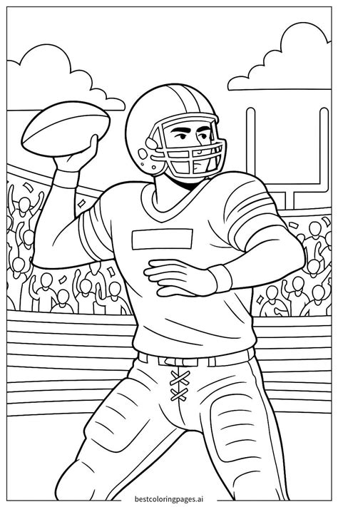 Quarterback Throwing a Long Pass in an Intense Football Game Coloring ...