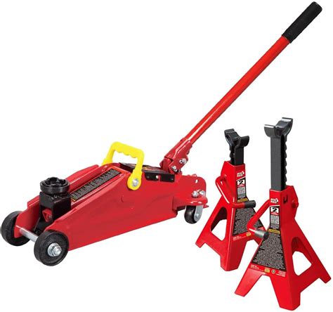 BIG RED Torin Hydraulic Trolley Floor Jack Combo with 2 Jack Stands, 2 ...