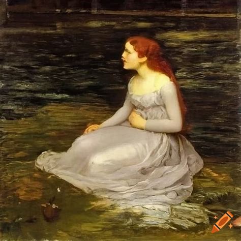 Ophelia laying in a river in a classical painting by John Everett Millais on Craiyon - who painted ophelia in the river