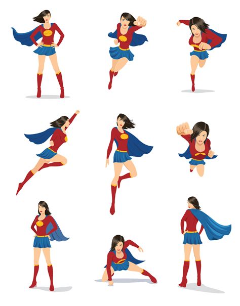 Set of Female Superhero Character in 9 Different Poses 4780832 Vector ...