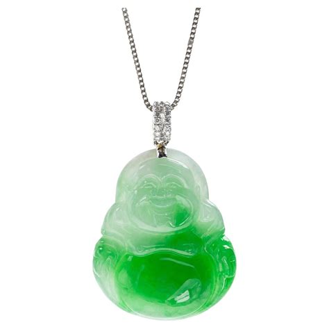 Green Jadeite Jade Buddha Pendant, Certified Untreated For Sale at ...