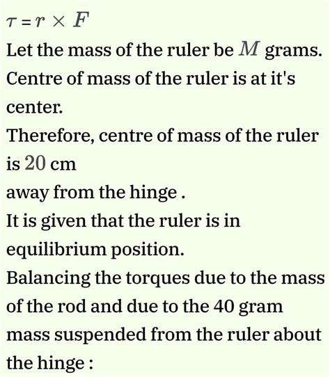 A 1.0 metre wooden ruler is damaged and no longer uniform. The mass of ...