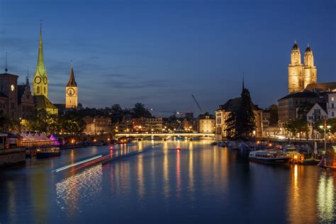 lights, Zurich, 4K, bridge, boats, watch, piers, home, river ...