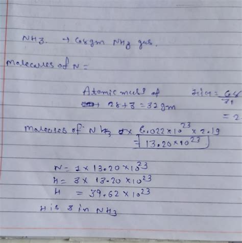 calculate the number of NH3 molecules present in 68 G of ammonia gas ...