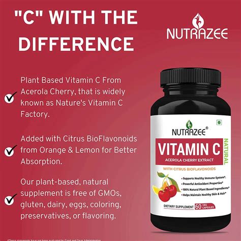 Buy NUTRAZEE NATURAL VITAMIN C PLANT BASED ACEROLA CHERRY EXTRACT 60 ...