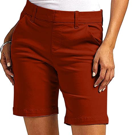 Dasayo Shorts Womens High Rise Pull On Bermuda Shorts Solid Flat Front ...